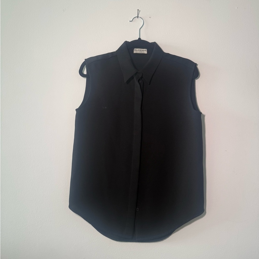 Balenciaga Black Sleeveless Button Down Shirt